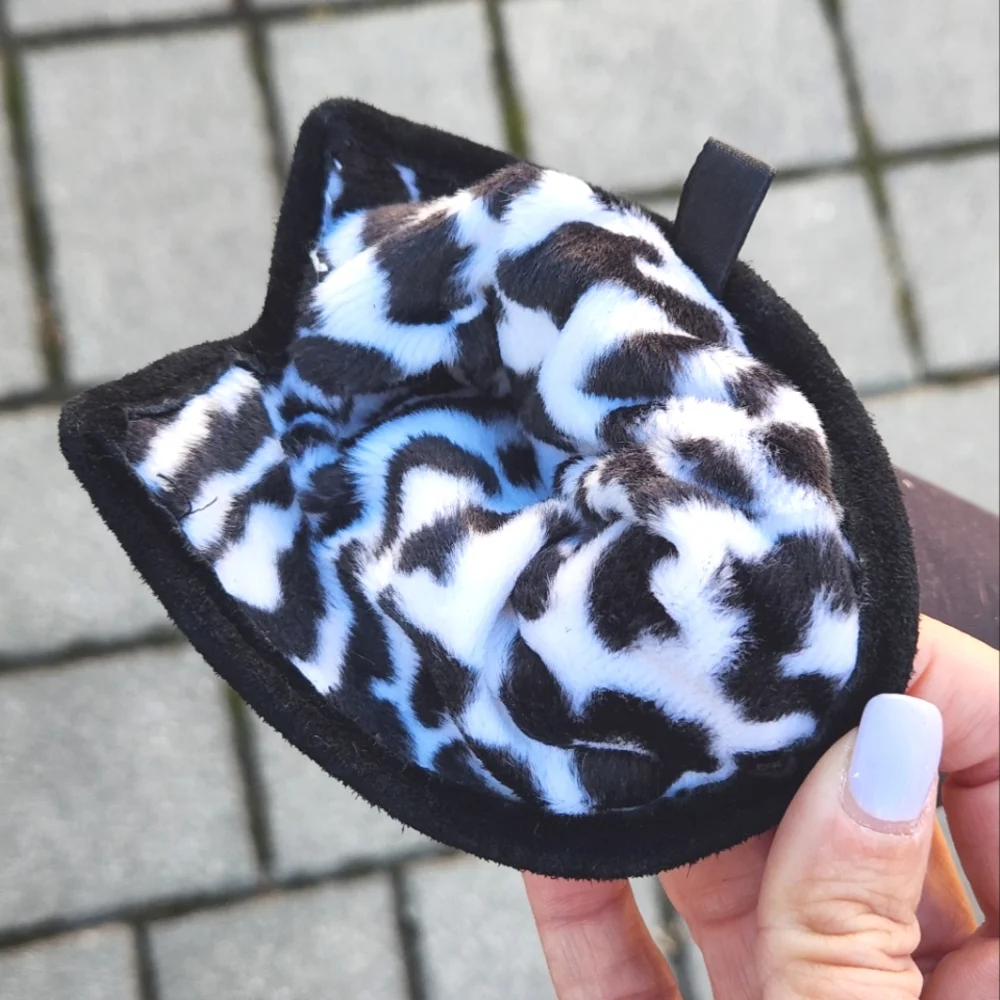 Anthropologie Black Quilted Mittens w/Faux Fur Animal Print Lining S